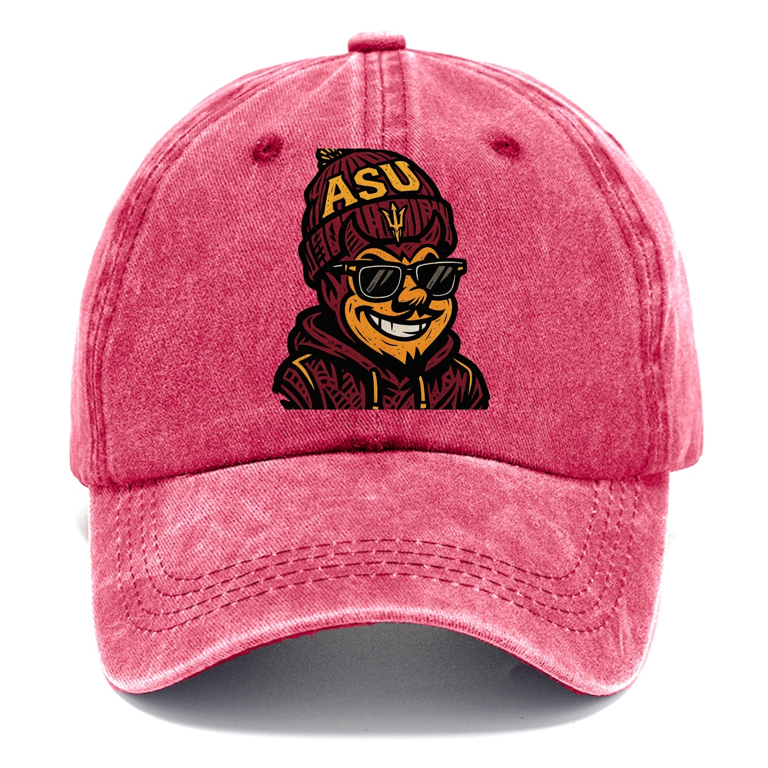 Tempe Sparky wearing Arizona State beanie with fork patch - Classic Cap - Pomegranate Blush(Pink)