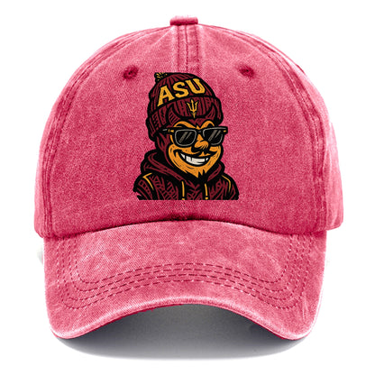 Tempe Sparky wearing Arizona State beanie with fork patch - Classic Cap - Pomegranate Blush(Pink)