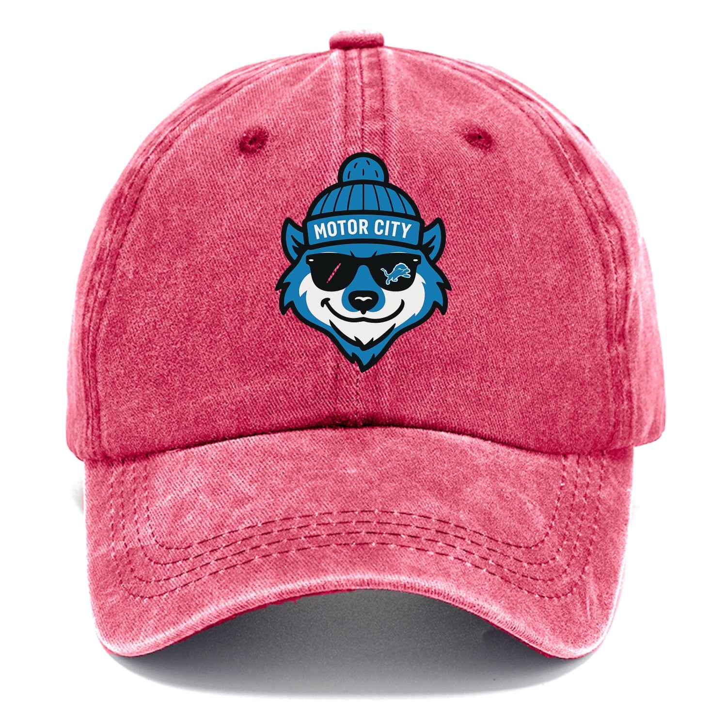 Motor City Wolverine wearing Lions beanie with gear patch and wayfarer sunglasses - Classic Cap - Pomegranate Blush(Pink)