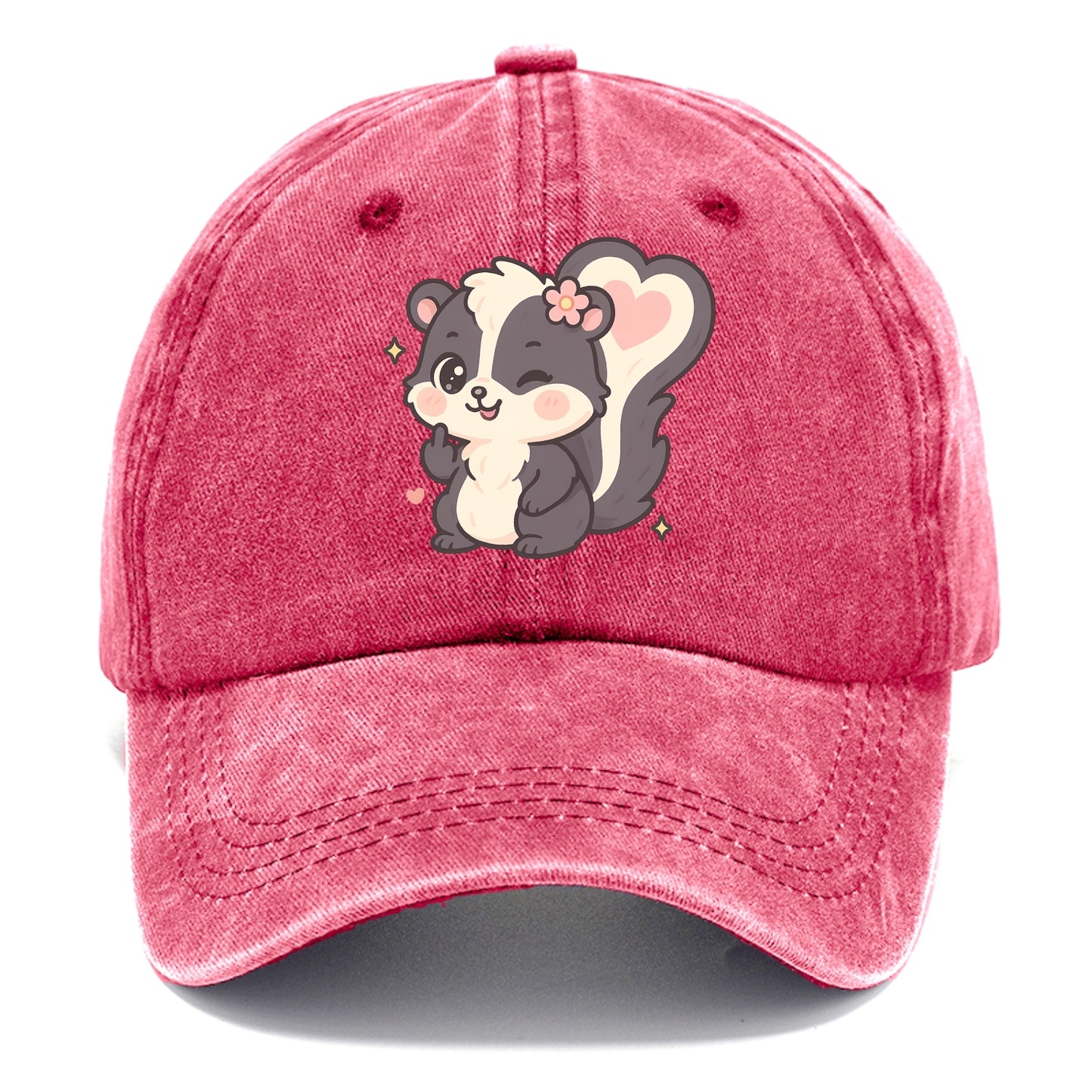 fluffy skunk with heart-shaped tail pattern, one paw up showing sass - Classic Cap - Pomegranate Blush(Pink)