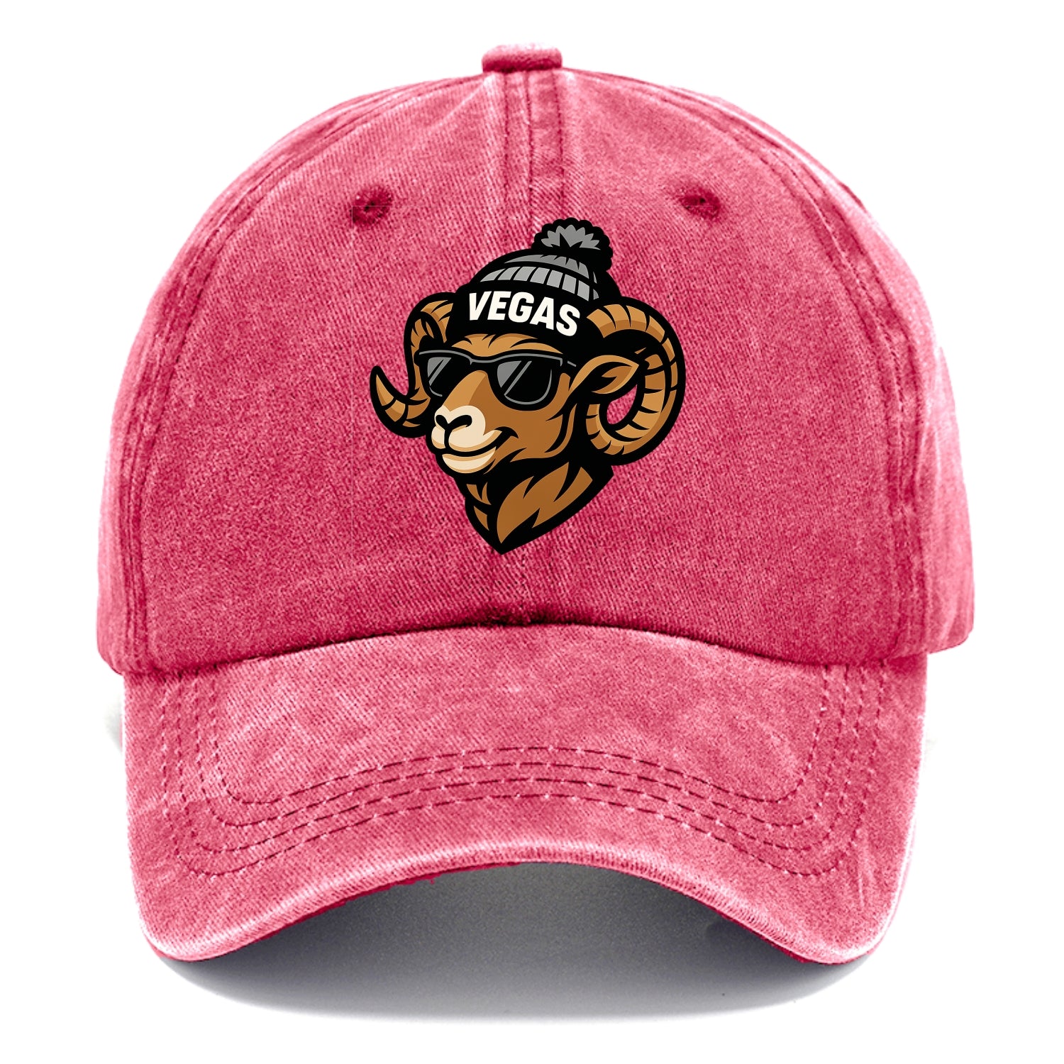 Vegas Desert Bighorn wearing Raiders silver and black beanie with pom pom and - Classic Cap - Pomegranate Blush(Pink)
