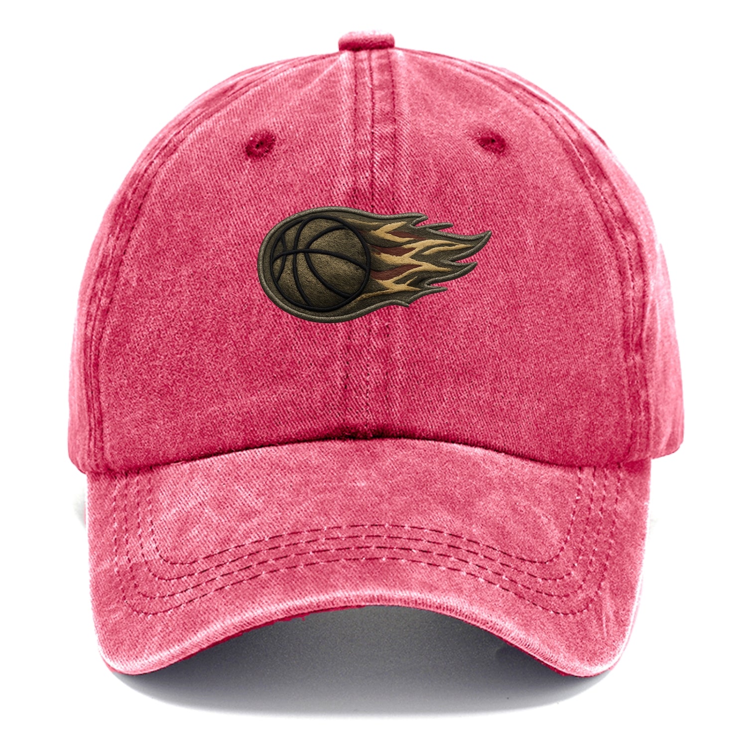 Embroidered patch design - BASKETBALL FLAMING BALL - basketball with flames in orange - Classic Cap - Pomegranate Blush(Pink)