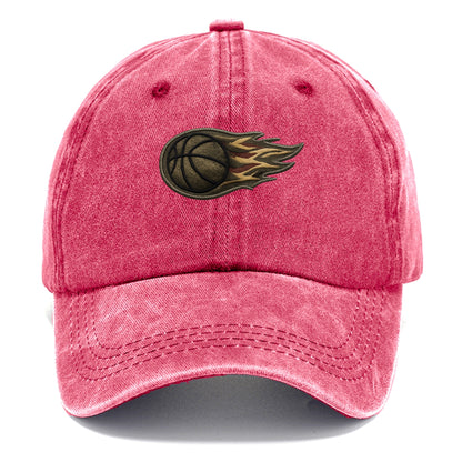 Embroidered patch design - BASKETBALL FLAMING BALL - basketball with flames in orange - Classic Cap - Pomegranate Blush(Pink)