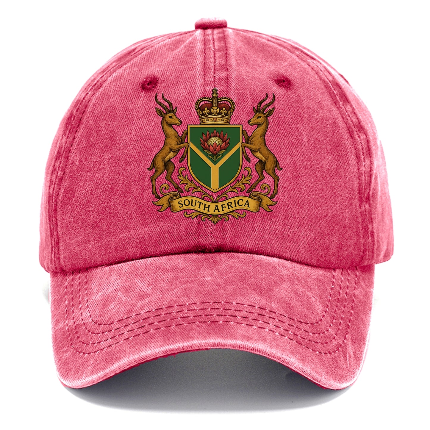 South Africa Springbok Emblem (springbok With Protea, Green/gold Shield) Classic Cap - Pomegranate Blush(Pink)