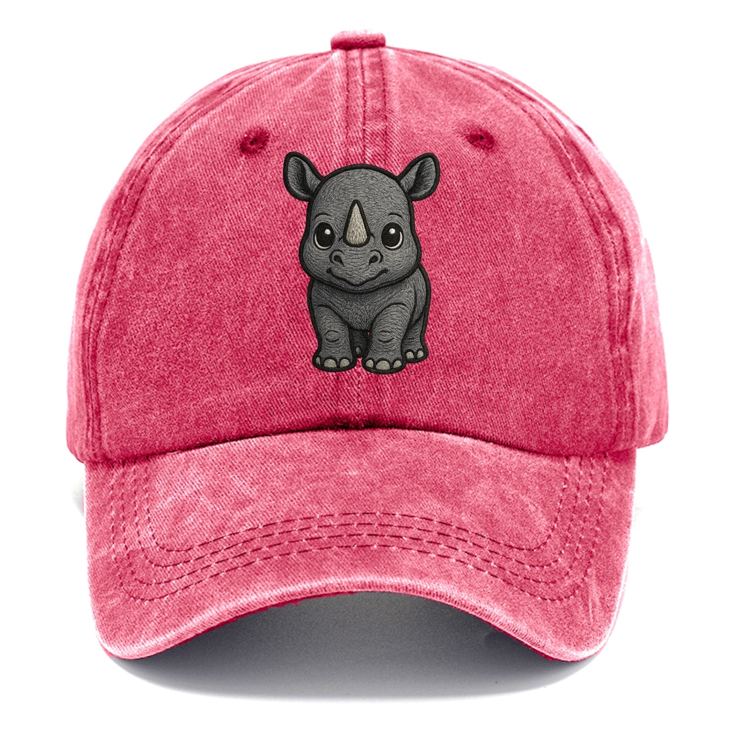 Baby Rhino - gray armor skin, tiny horn nub, round eyes, front-facing, tank baby - Classic Cap - Pomegranate Blush(Pink)