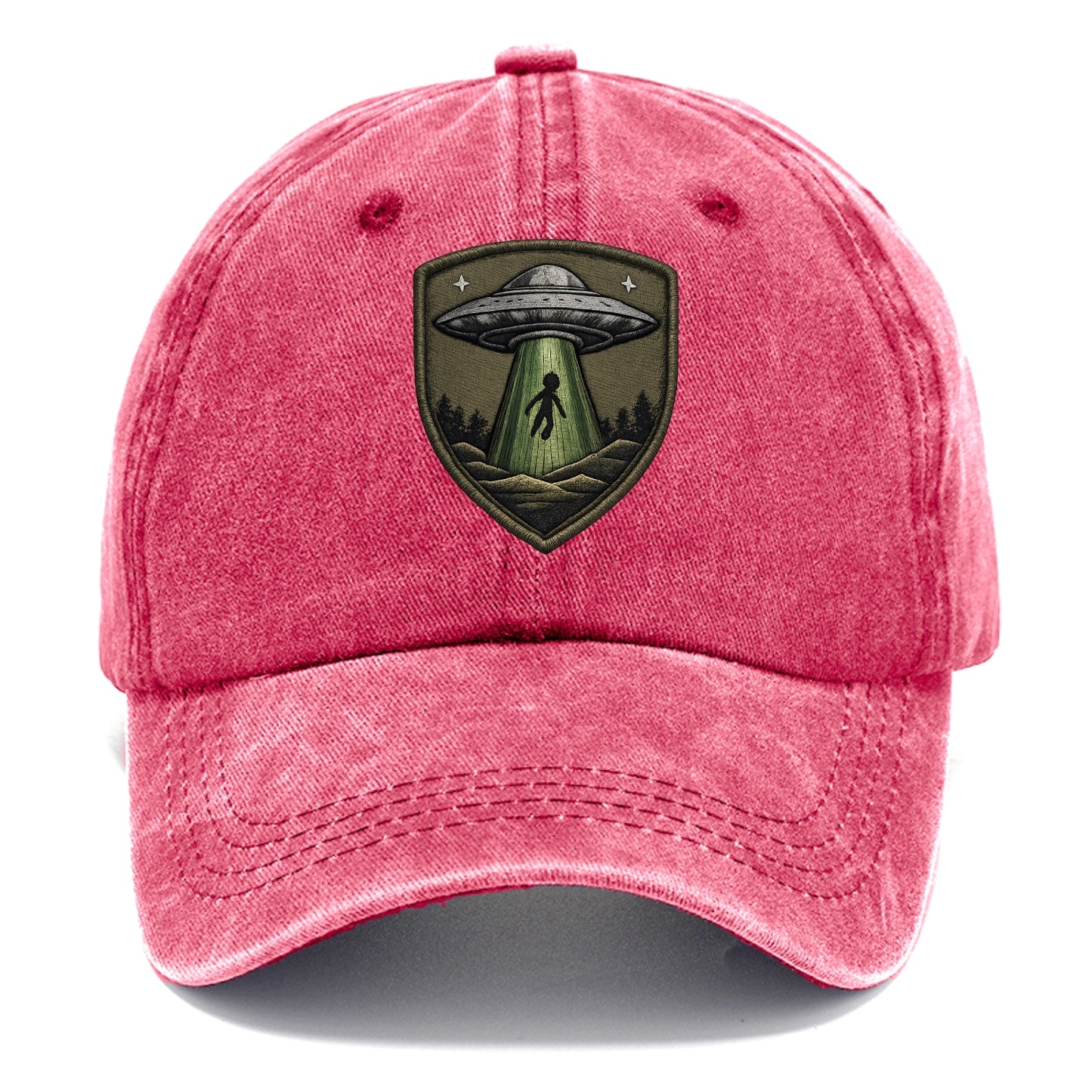 UFO ALIEN - flying saucer with beam in silver and green , extraterrestrial - Classic Cap - Pomegranate Blush(Pink)