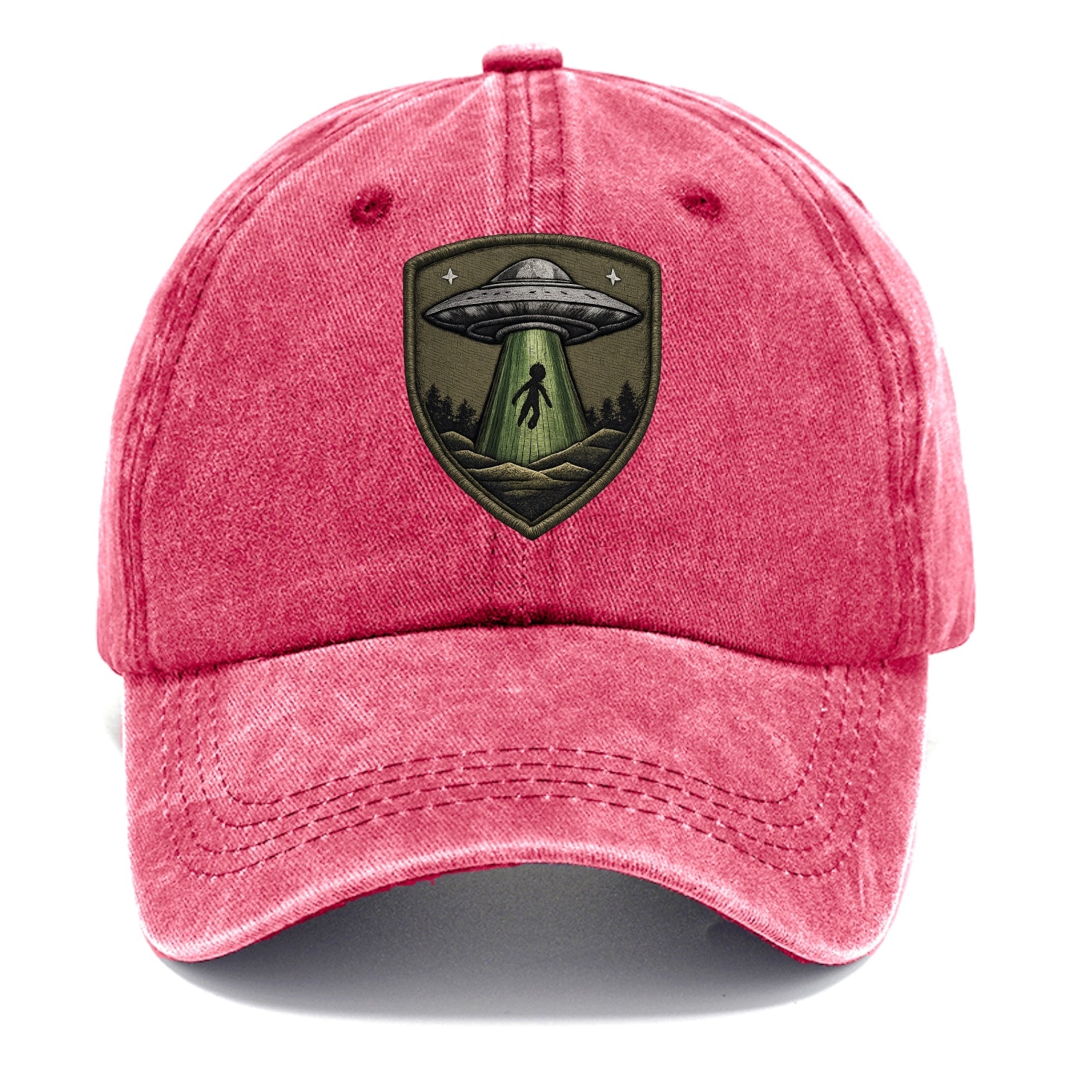 UFO ALIEN - flying saucer with beam in silver and green , extraterrestrial - Classic Cap - Pomegranate Blush(Pink)
