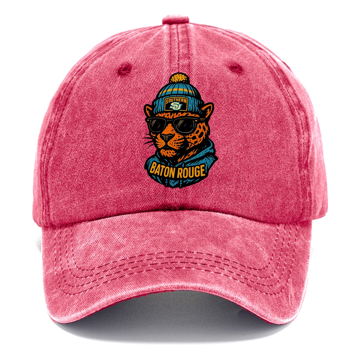 Baton Rouge Jaguar wearing Southern beanie with SU patch - Classic Cap - Pomegranate Blush(Pink)