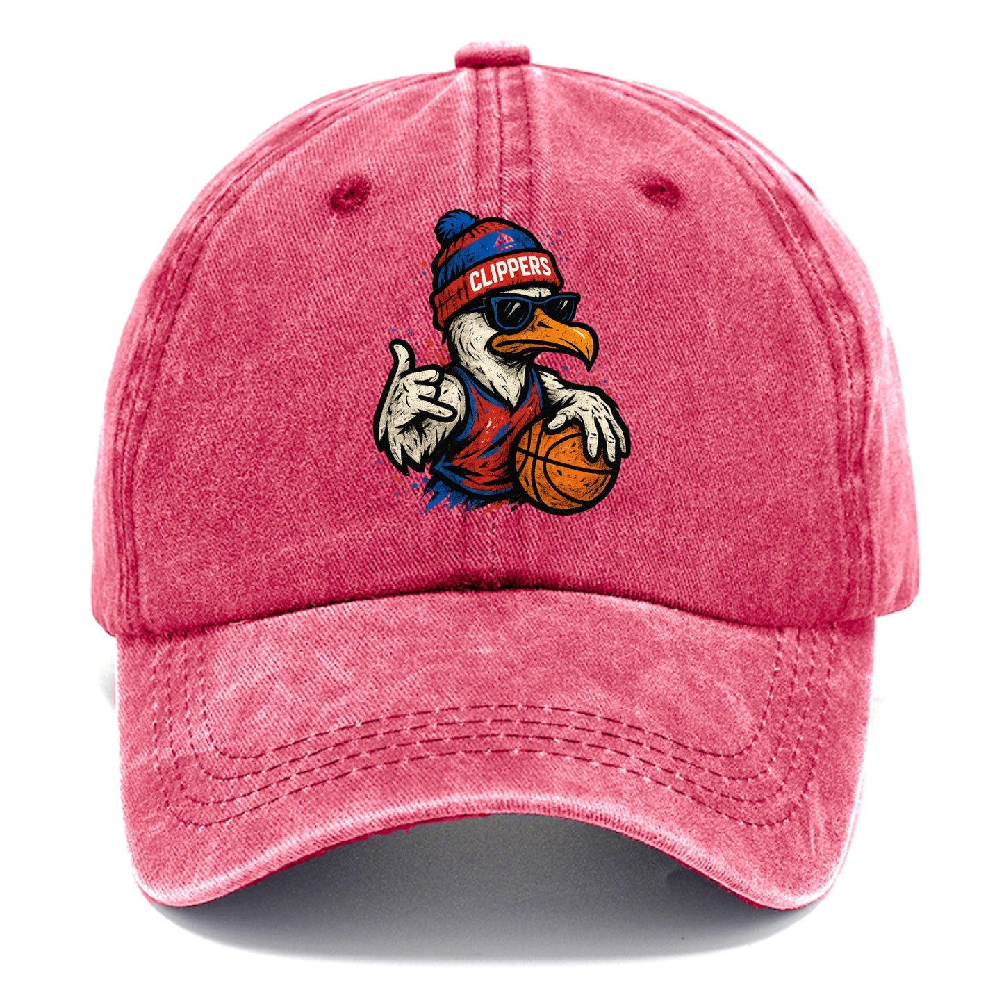 LA Seagull wearing Clippers red white and blue beanie with ship patch and wayfarer - Classic Cap - Pomegranate Blush(Pink)