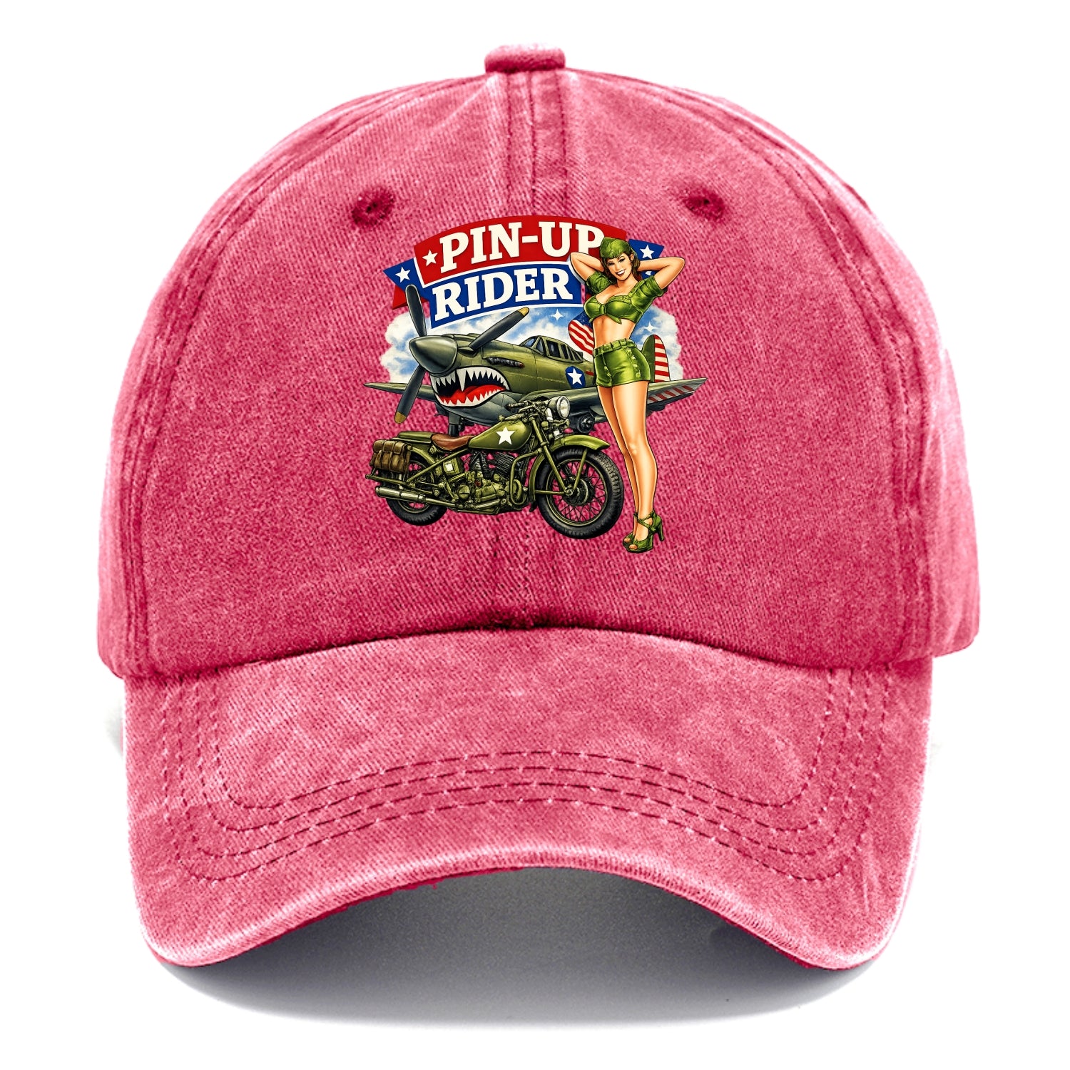 Wwii Pin Up Rider - Classic Cap - Pomegranate Blush(Pink)