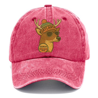 Georgia White-tailed Deer wearing Atlanta beanie with pom pom and wayfarer sunglasses - Classic Cap - Pomegranate Blush(Pink)