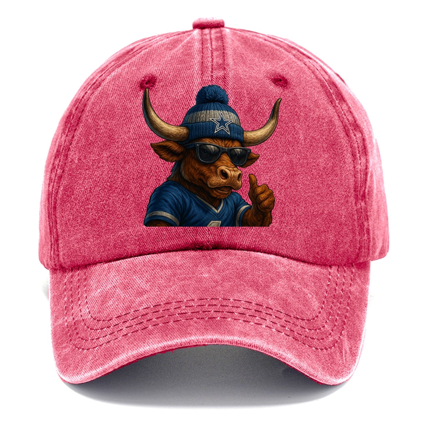 Texas Longhorn wearing Cowboys silver and blue beanie with star and wayfarer - Classic Cap - Pomegranate Blush(Pink)