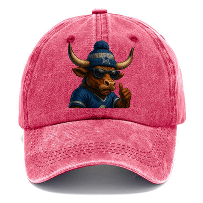 Texas Longhorn wearing Cowboys silver and blue beanie with star and wayfarer - Classic Cap - Pomegranate Blush(Pink)