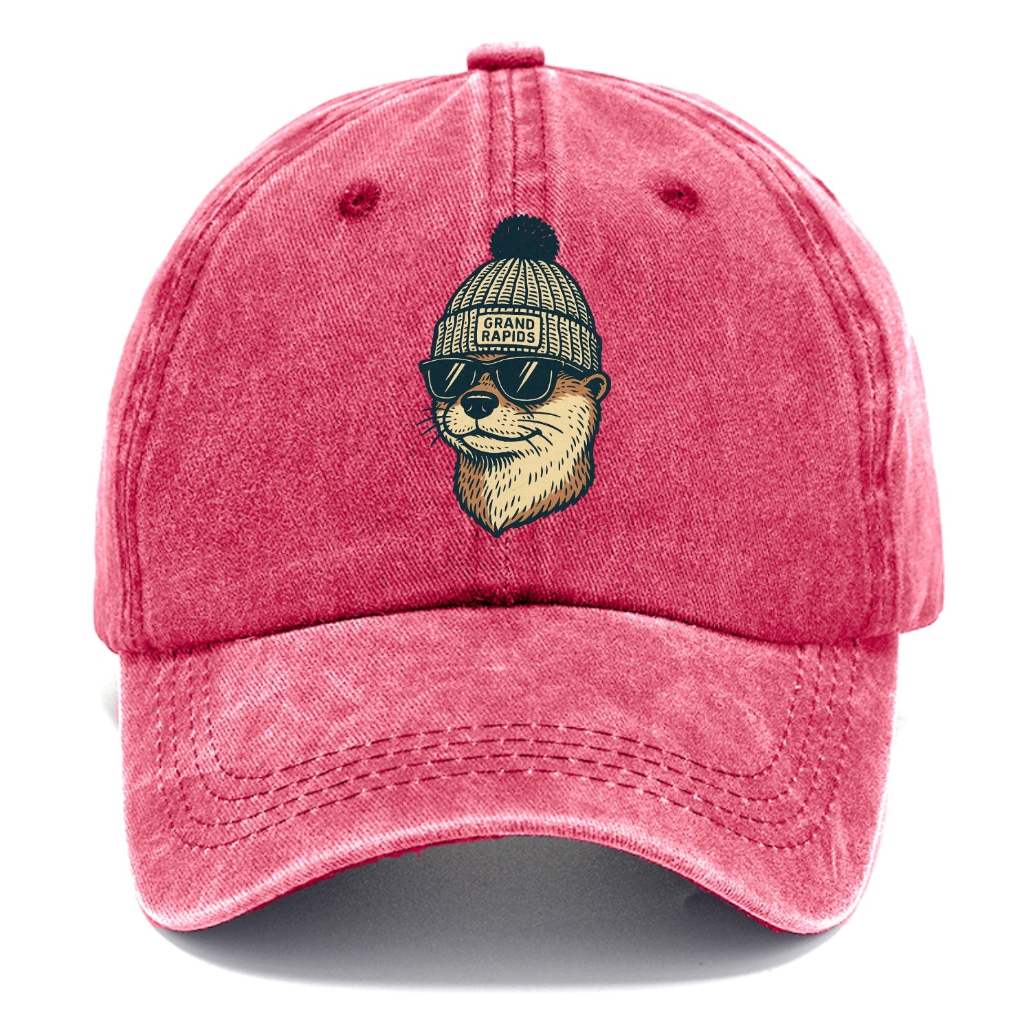 Grand Rapids River Otter wearing Grand Rapids beanie with pom pom and wayfarer - Classic Cap - Pomegranate Blush(Pink)