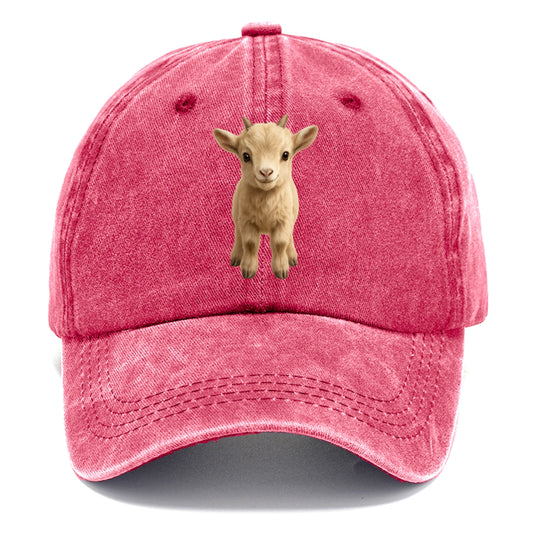 Baby Goat Kid - small horns, rectangular pupils, fluffy, playful eyes, front-facing, - Classic Cap - Pomegranate Blush(Pink)