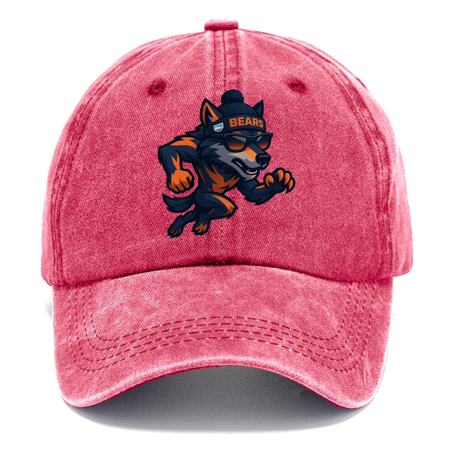 Chicago Wolf wearing Bears beanie with Lake Michigan patch and wayfarer sunglasses - Classic Cap - Pomegranate Blush(Pink)