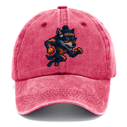 Chicago Wolf wearing Bears beanie with Lake Michigan patch and wayfarer sunglasses - Classic Cap - Pomegranate Blush(Pink)