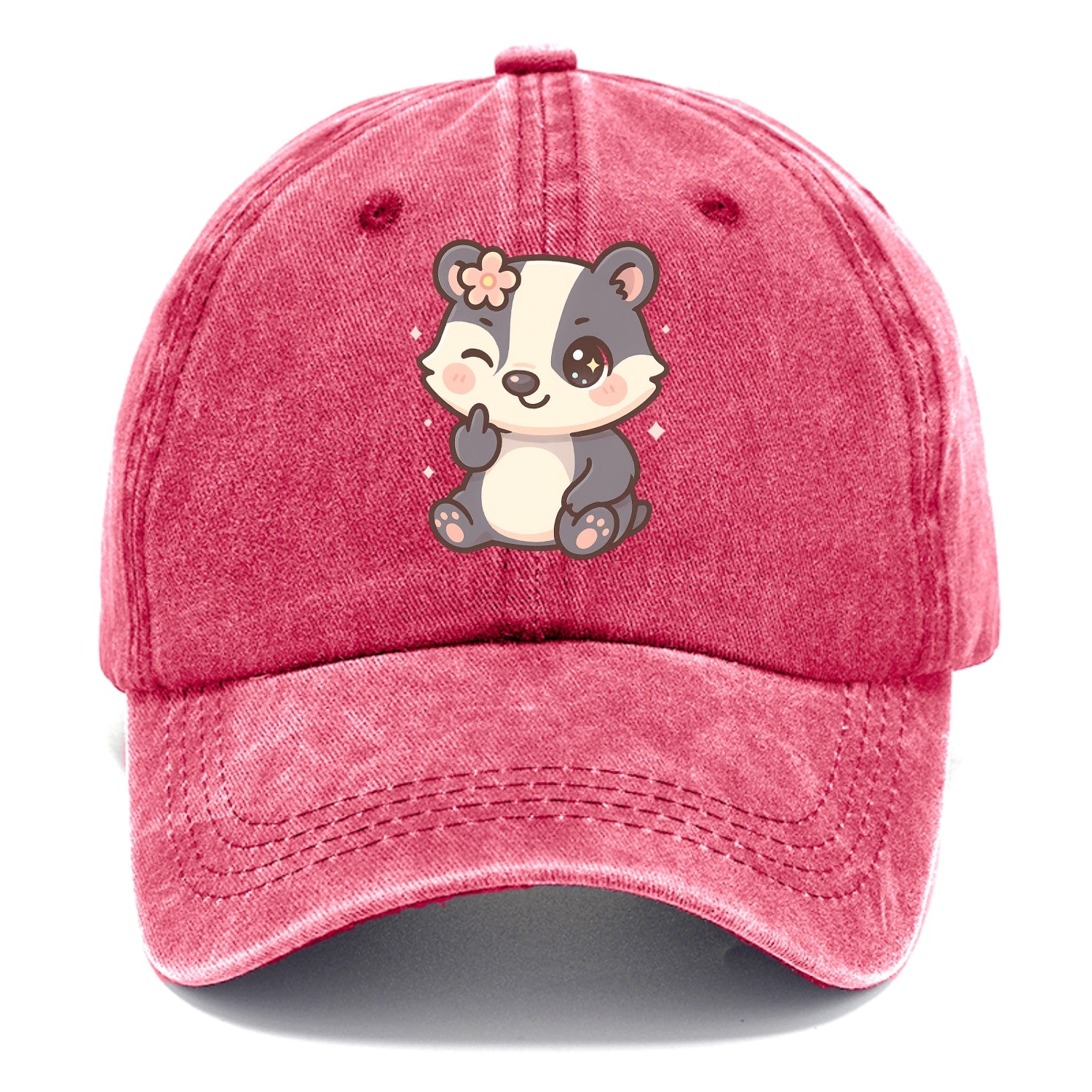 adorable badger with black and white stripes, one paw giving finger - Classic Cap - Pomegranate Blush(Pink)