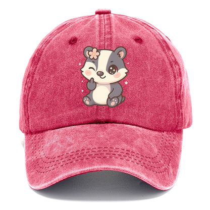 adorable badger with black and white stripes, one paw giving finger - Classic Cap - Pomegranate Blush(Pink)
