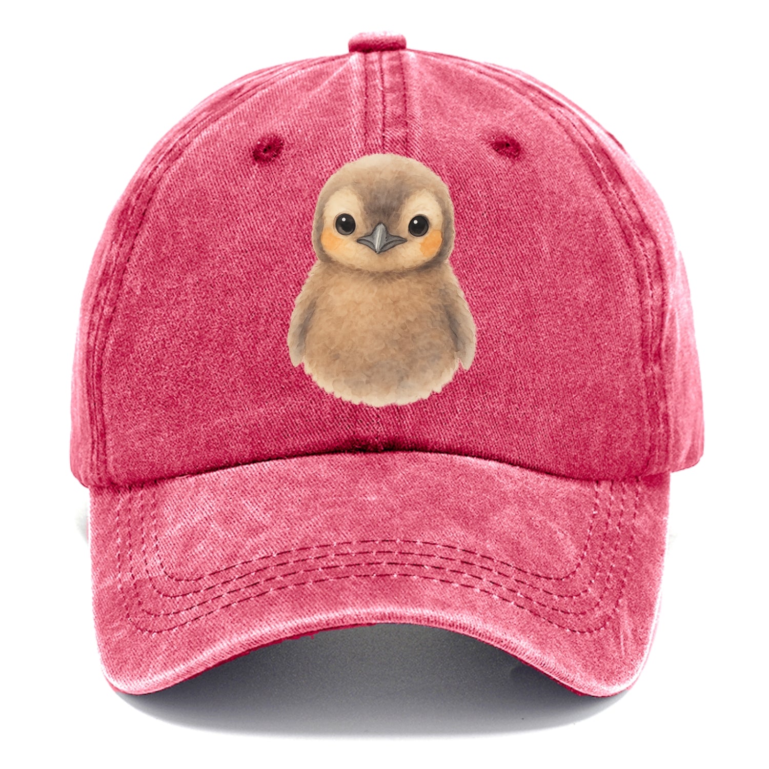 Baby King Penguin - orange cheek patches, fluffy brown, large eyes, front-facing, - Classic Cap - Pomegranate Blush(Pink)