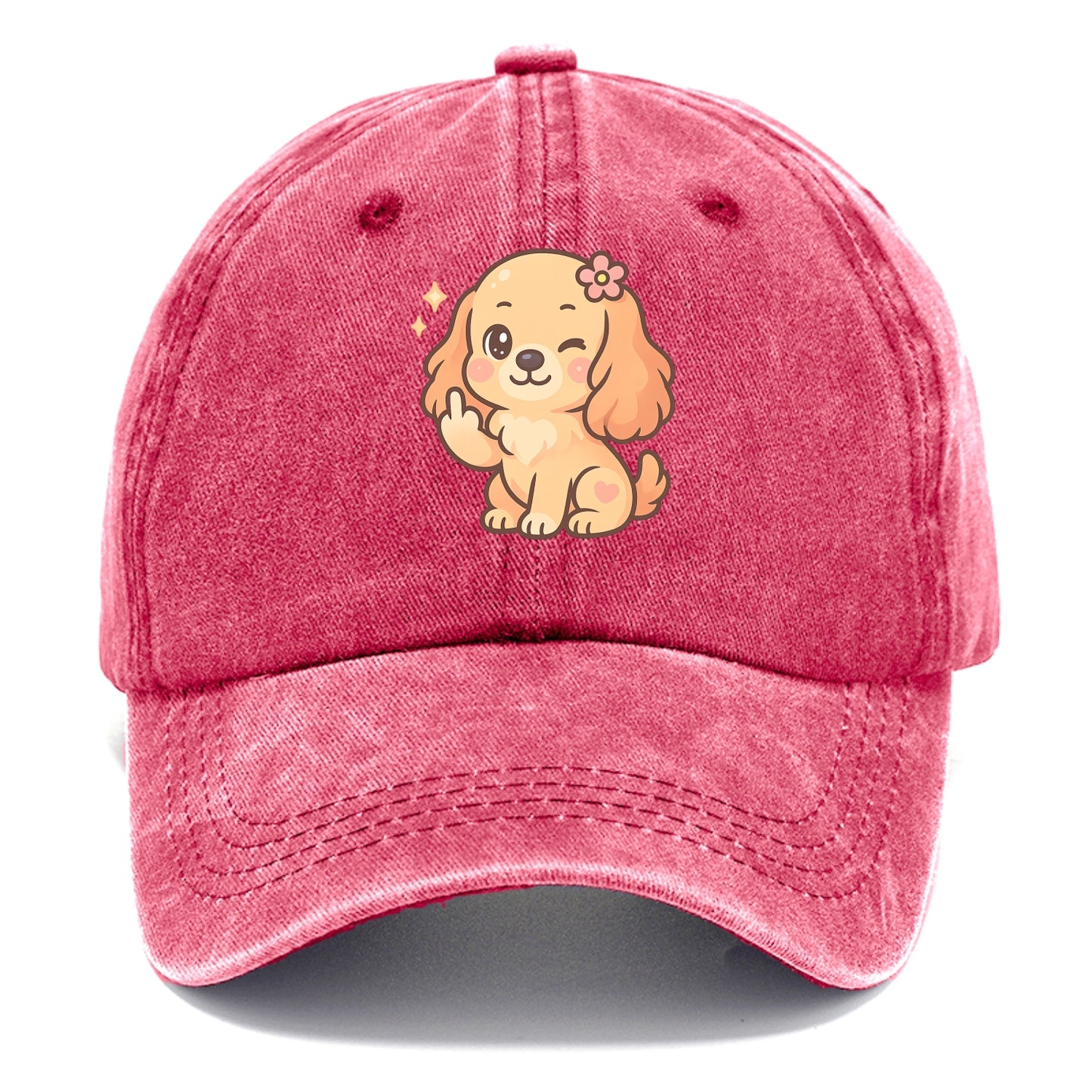 Cocker Spaniel with long wavy ears, gentle face, paw flipping off - Classic Cap - Pomegranate Blush(Pink)