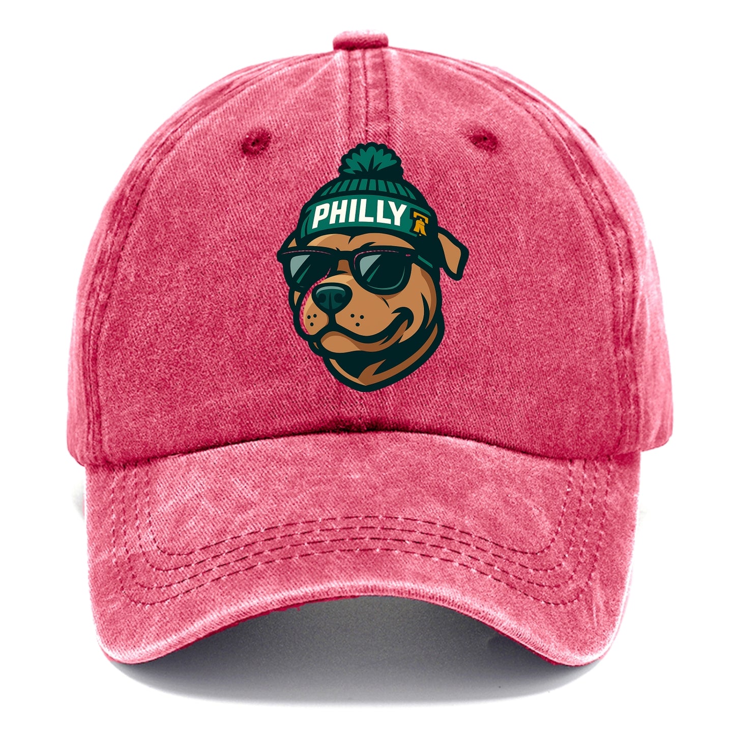 Philly Pitbull wearing Eagles beanie with Liberty Bell patch and wayfarer sunglasses - Classic Cap - Pomegranate Blush(Pink)