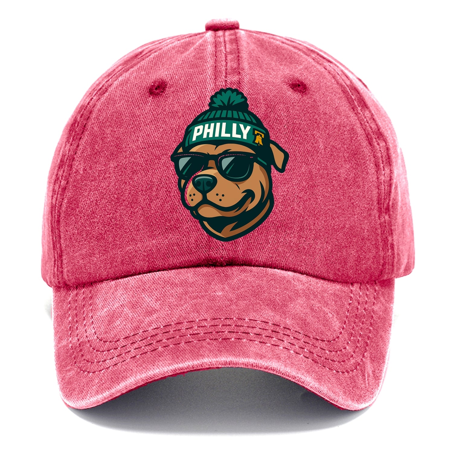 Philly Pitbull wearing Eagles beanie with Liberty Bell patch and wayfarer sunglasses - Classic Cap - Pomegranate Blush(Pink)