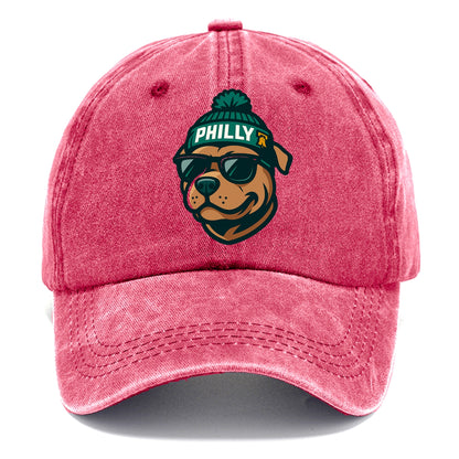 Philly Pitbull wearing Eagles beanie with Liberty Bell patch and wayfarer sunglasses - Classic Cap - Pomegranate Blush(Pink)