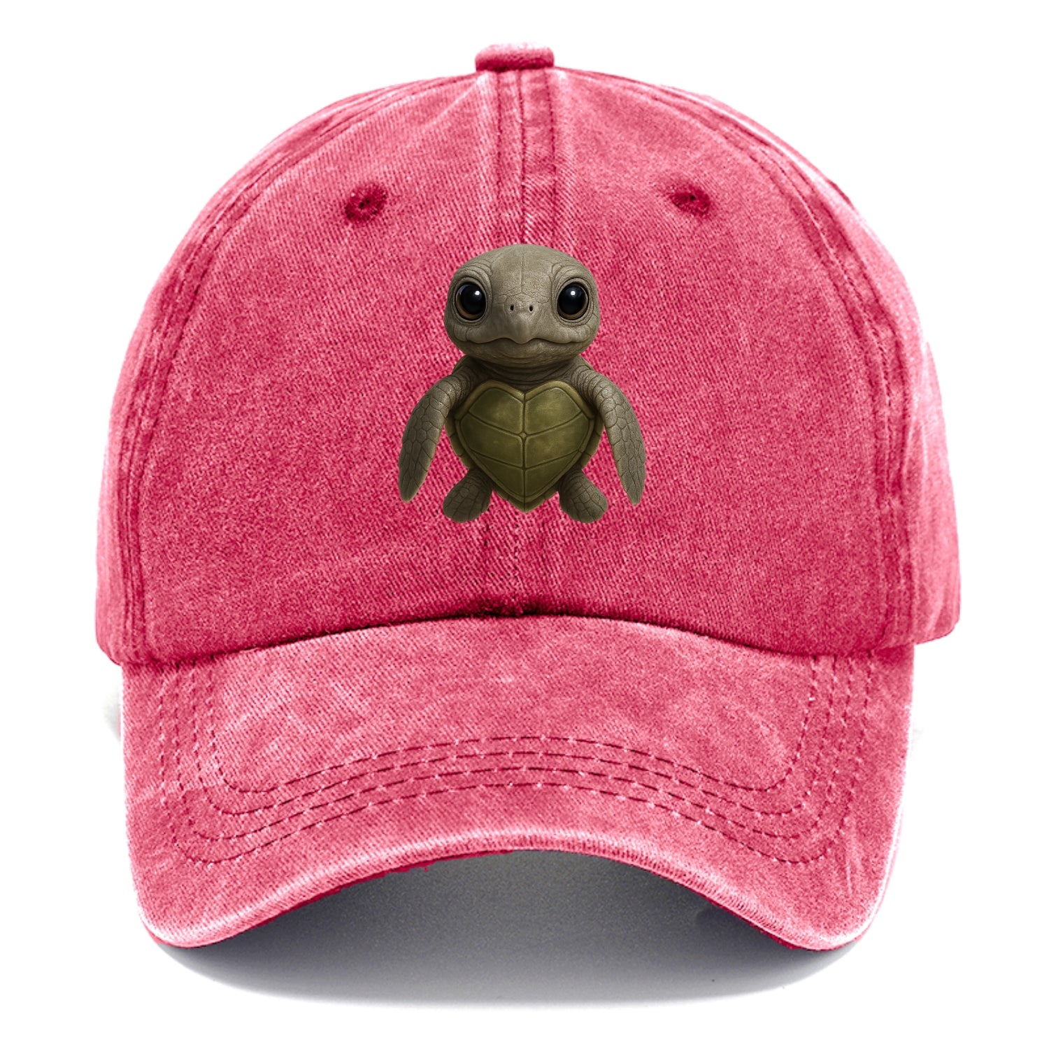 Baby Olive Ridley Turtle - olive green shell, heart-shaped carapace, bright eyes, - Classic Cap - Pomegranate Blush(Pink)