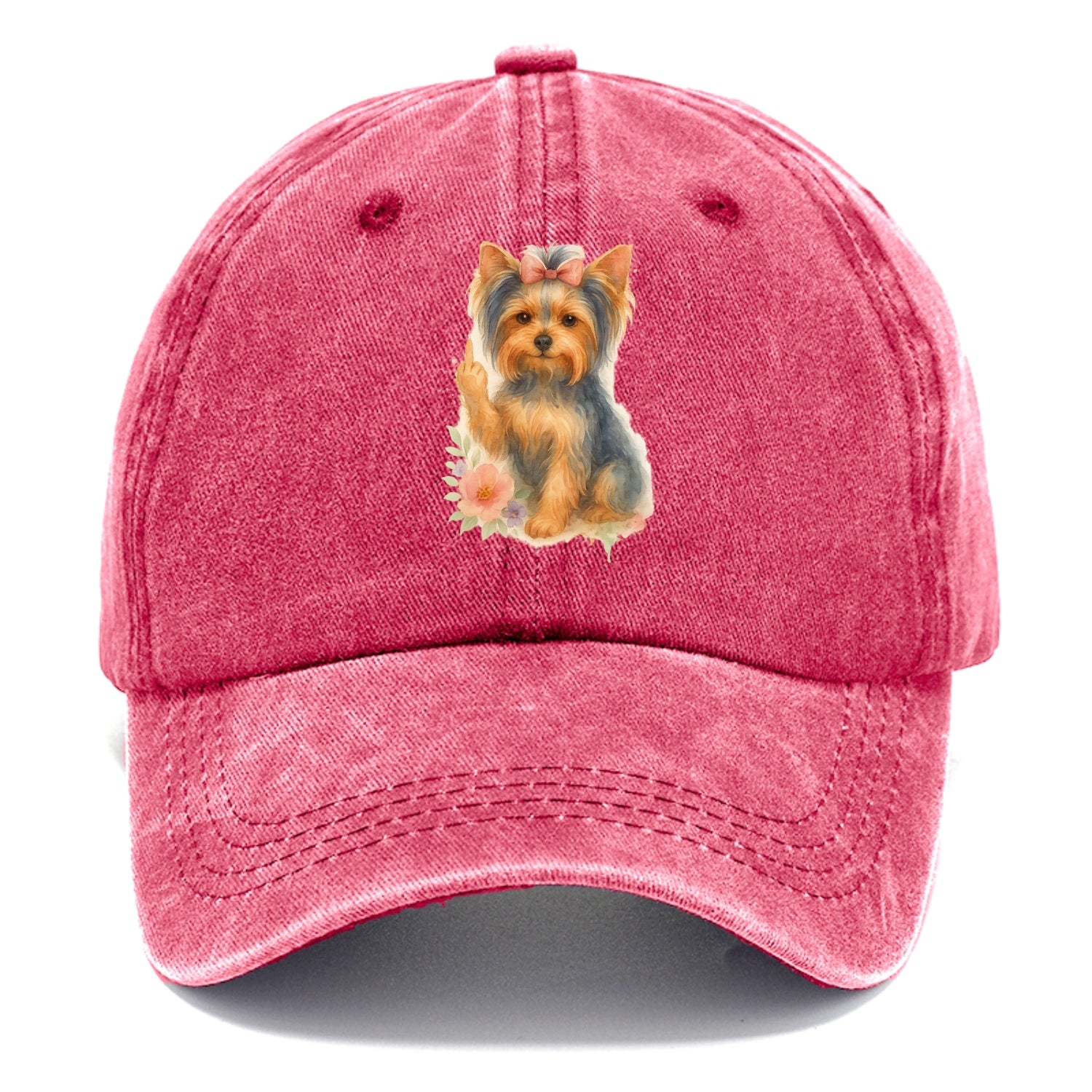 Yorkshire Terrier with topknot bow, one delicate paw flipping off - Classic Cap - Pomegranate Blush(Pink)