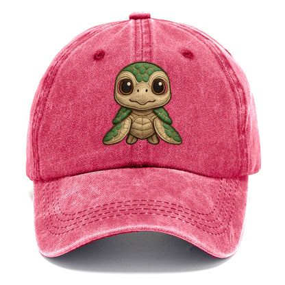 Baby Green Sea Turtle - emerald shell, large innocent brown eyes, tiny flippers, - Classic Cap - Pomegranate Blush(Pink)