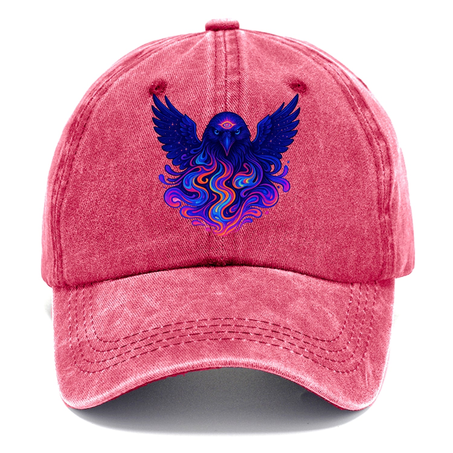 Mysterious raven with feathers showing future visions in neon colors, wings spread - Classic Cap - Pomegranate Blush(Pink)
