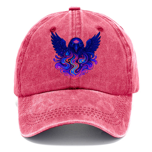 Mysterious raven with feathers showing future visions in neon colors, wings spread - Classic Cap