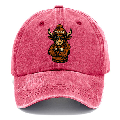 Austin Bevo wearing Texas beanie with longhorn patch - Classic Cap - Pomegranate Blush(Pink)