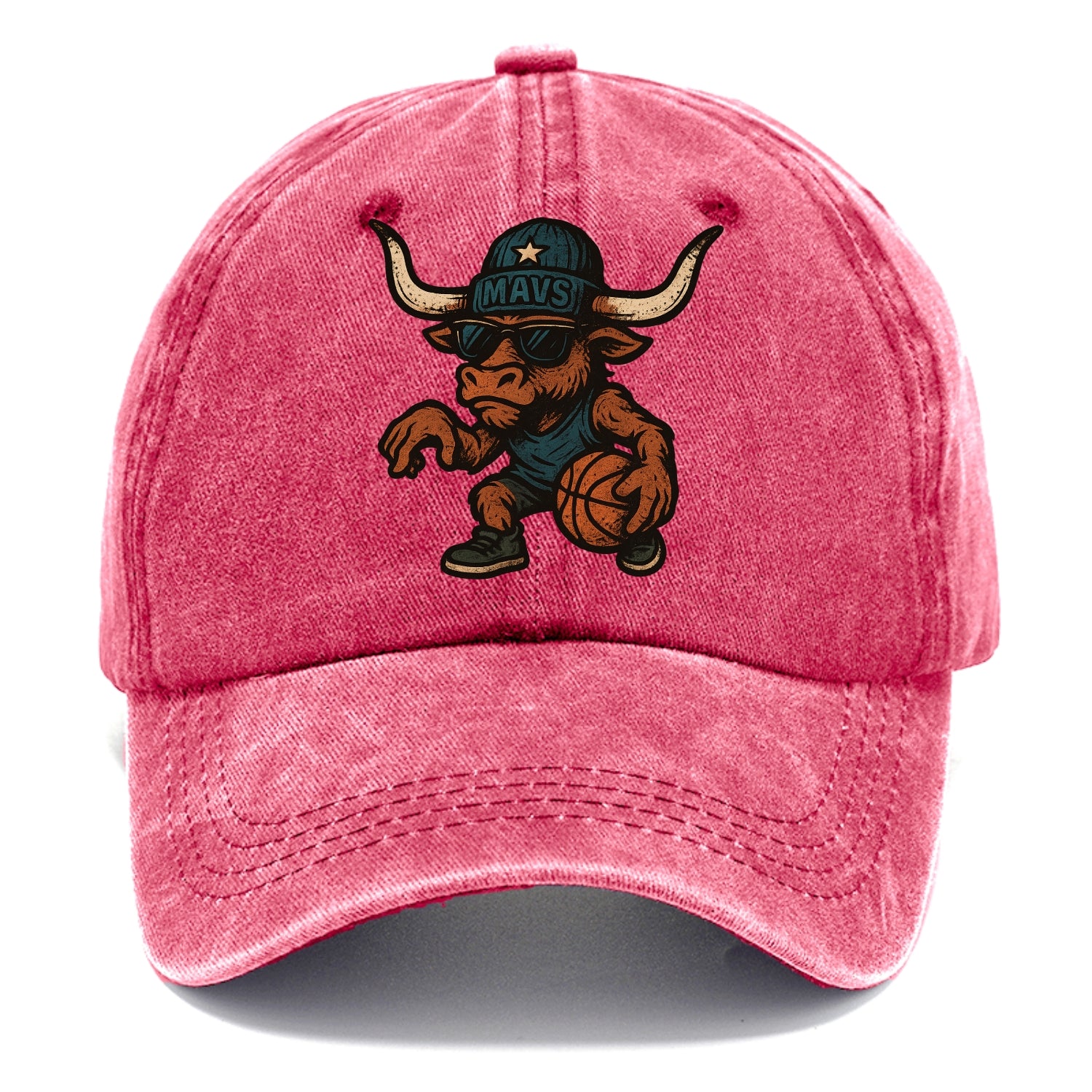 Texas Longhorn wearing Mavs beanie with lone star patch and wayfarer sunglasses - Classic Cap - Pomegranate Blush(Pink)