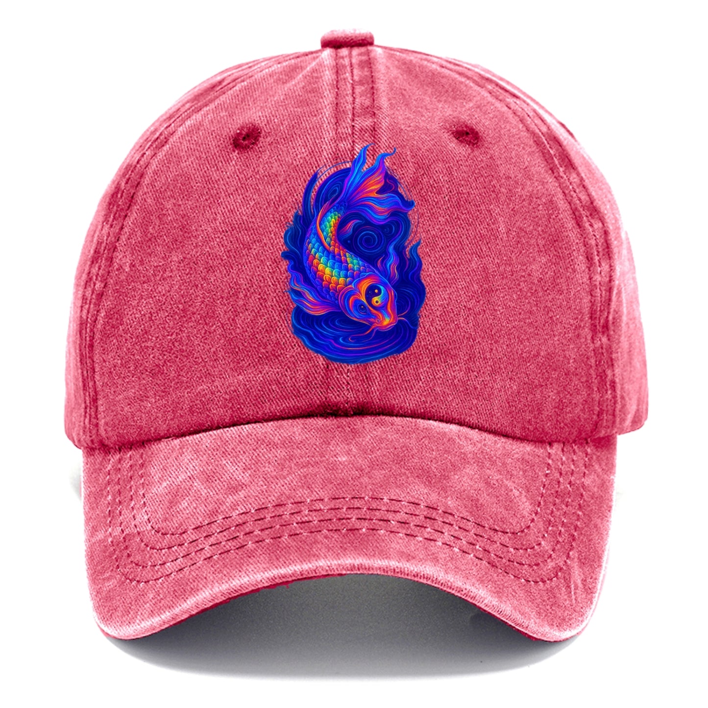 Sacred koi with scales reflecting rainbow prisms, yin-yang patterns in cosmic colors, - Classic Cap - Pomegranate Blush(Pink)