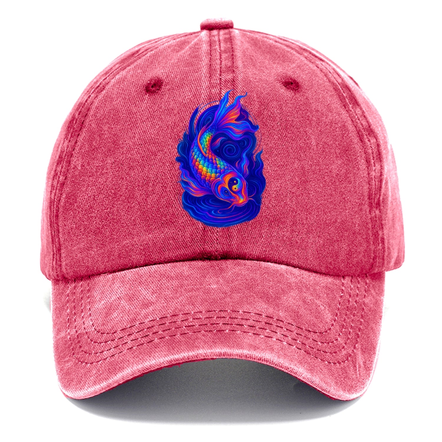 Sacred koi with scales reflecting rainbow prisms, yin-yang patterns in cosmic colors, - Classic Cap - Pomegranate Blush(Pink)