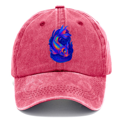 Sacred koi with scales reflecting rainbow prisms, yin-yang patterns in cosmic colors, - Classic Cap - Pomegranate Blush(Pink)