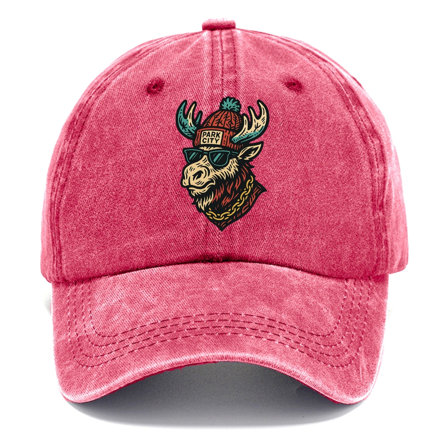 Park City Moose wearing Park City beanie with pom pom and wayfarer sunglasses - Classic Cap - Pomegranate Blush(Pink)