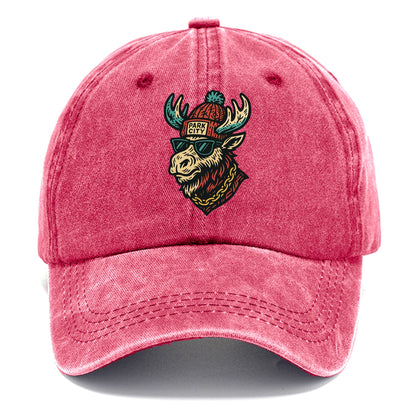 Park City Moose wearing Park City beanie with pom pom and wayfarer sunglasses - Classic Cap - Pomegranate Blush(Pink)