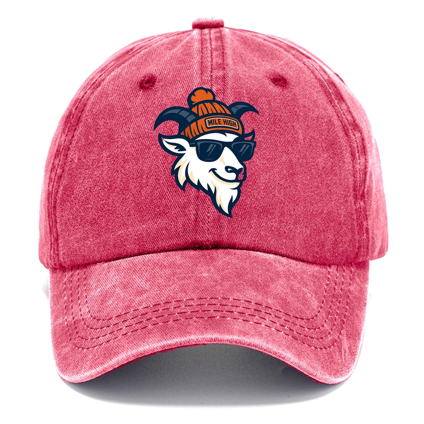 Denver Mountain Goat wearing Broncos beanie with Mile High patch and wayfarer - Classic Cap - Pomegranate Blush(Pink)