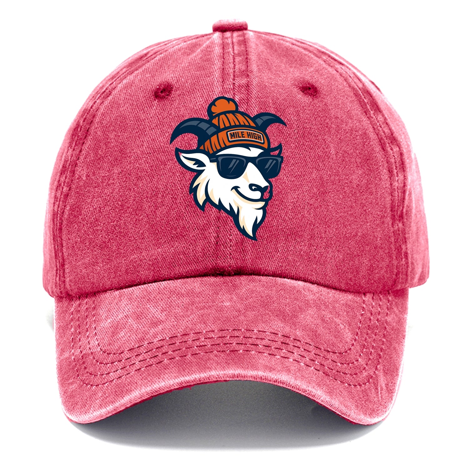 Denver Mountain Goat wearing Broncos beanie with Mile High patch and wayfarer - Classic Cap - Pomegranate Blush(Pink)