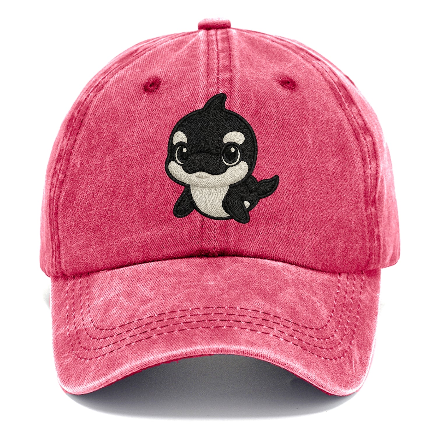 Baby Orca - black and white pattern, white eye patch, front-facing, curious and - Classic Cap - Pomegranate Blush(Pink)