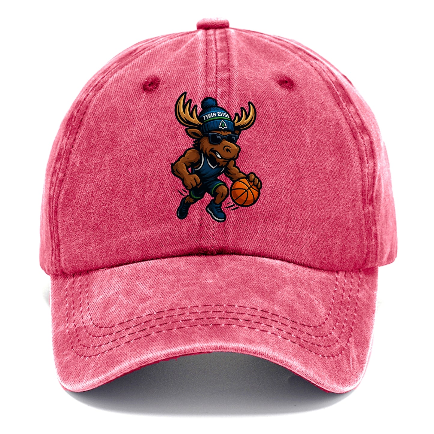 Twin Cities Moose wearing Timberwolves beanie with pine tree patch and wayfarer - Classic Cap - Pomegranate Blush(Pink)