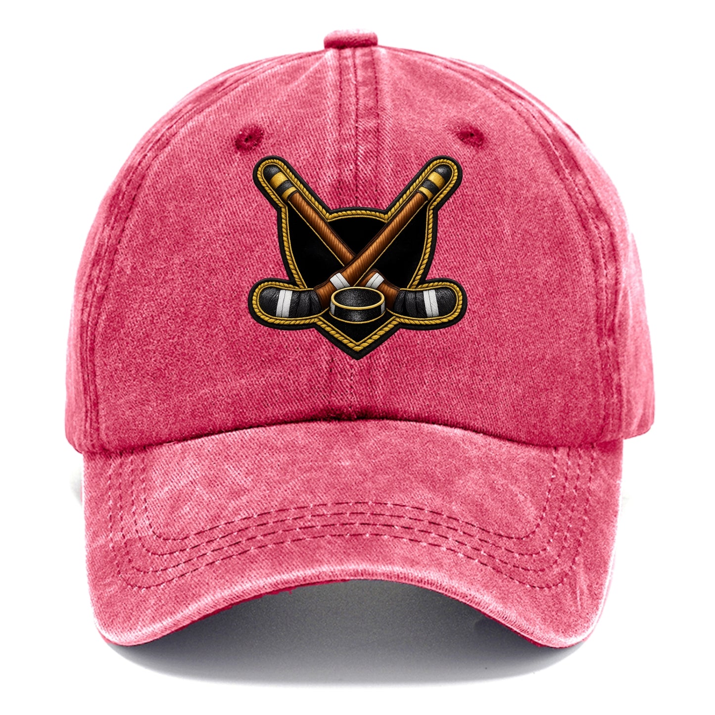 Embroidered patch design - HOCKEY CROSSED STICKS - ice hockey sticks with puck in - Classic Cap - Pomegranate Blush(Pink)