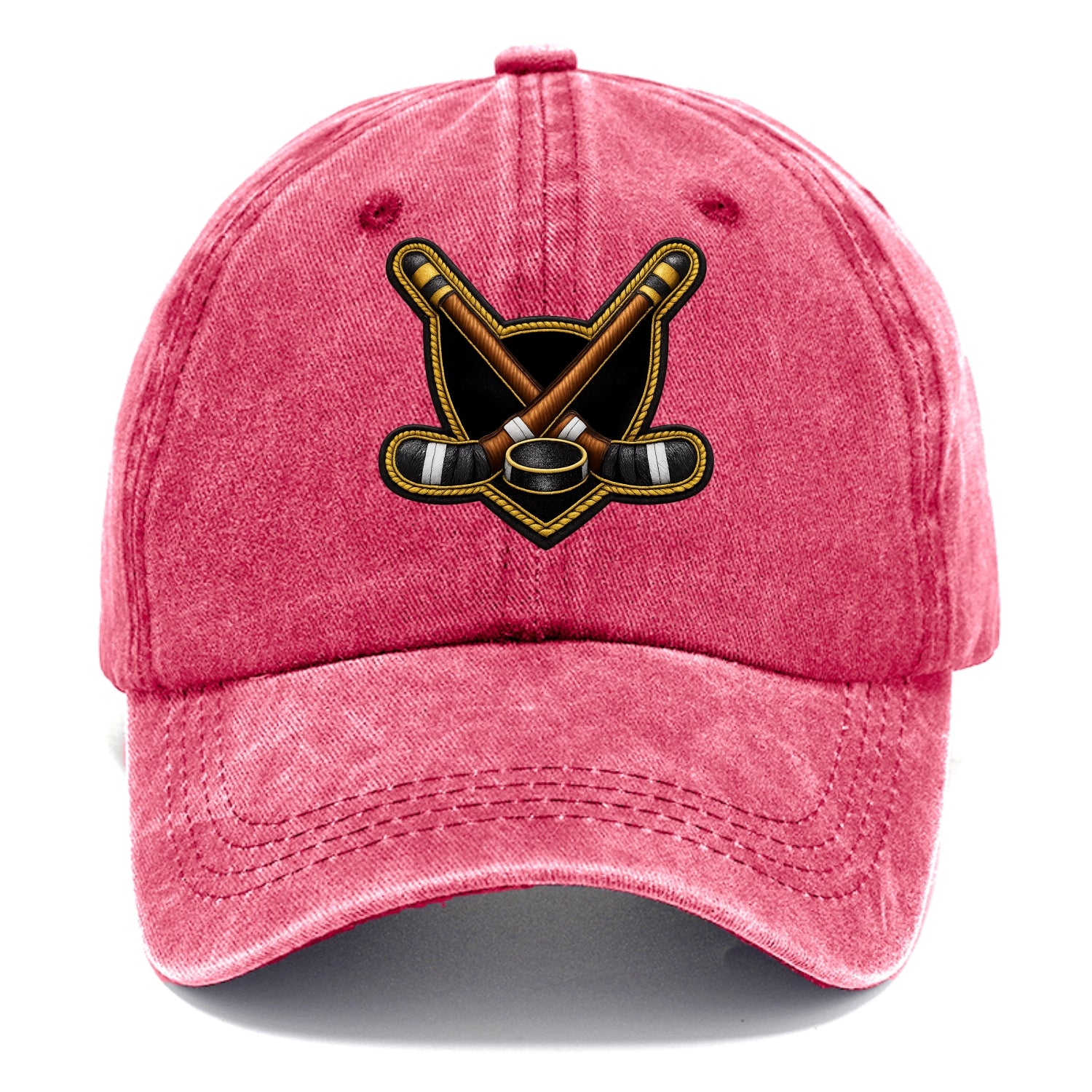 Embroidered patch design - HOCKEY CROSSED STICKS - ice hockey sticks with puck in - Classic Cap - Pomegranate Blush(Pink)