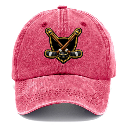 Embroidered patch design - HOCKEY CROSSED STICKS - ice hockey sticks with puck in - Classic Cap - Pomegranate Blush(Pink)