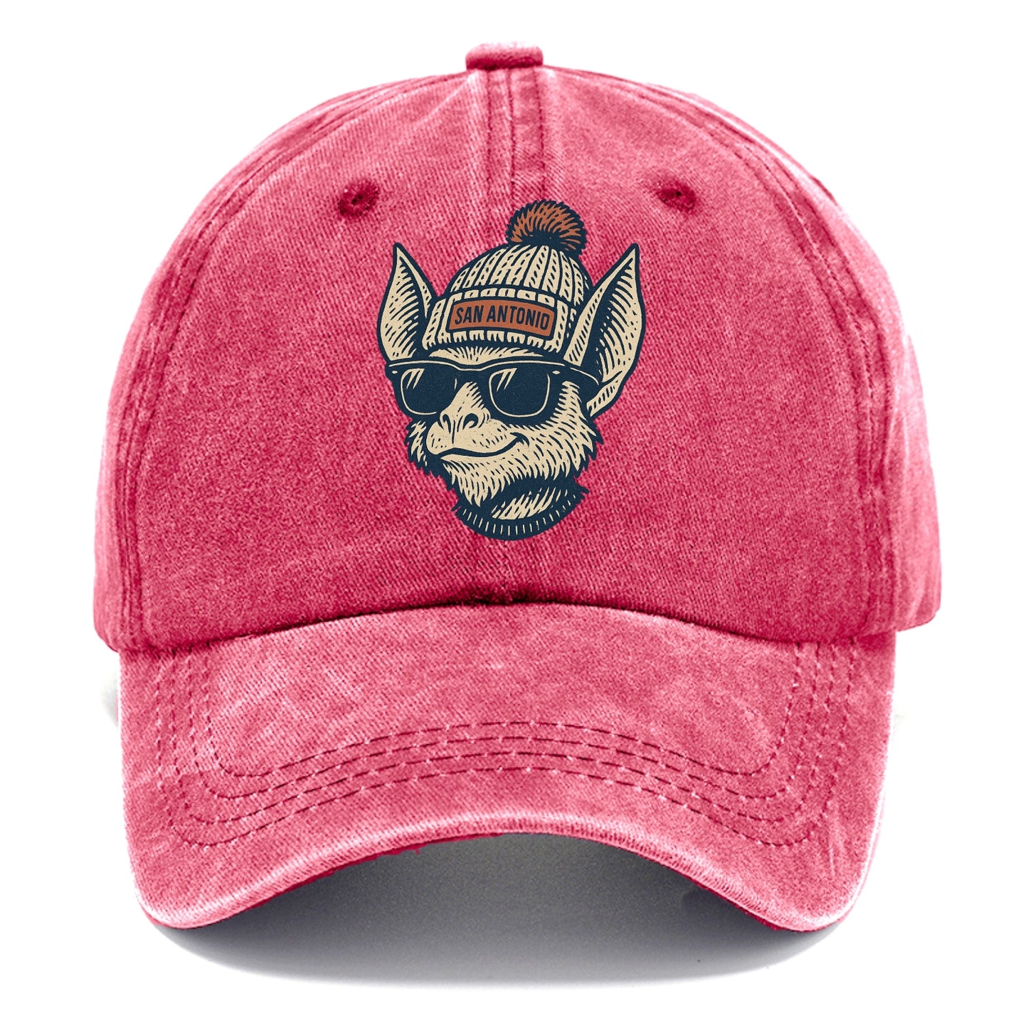 San Antonio Bat wearing San Antonio beanie with pom pom and wayfarer sunglasses - Classic Cap - Pomegranate Blush(Pink)