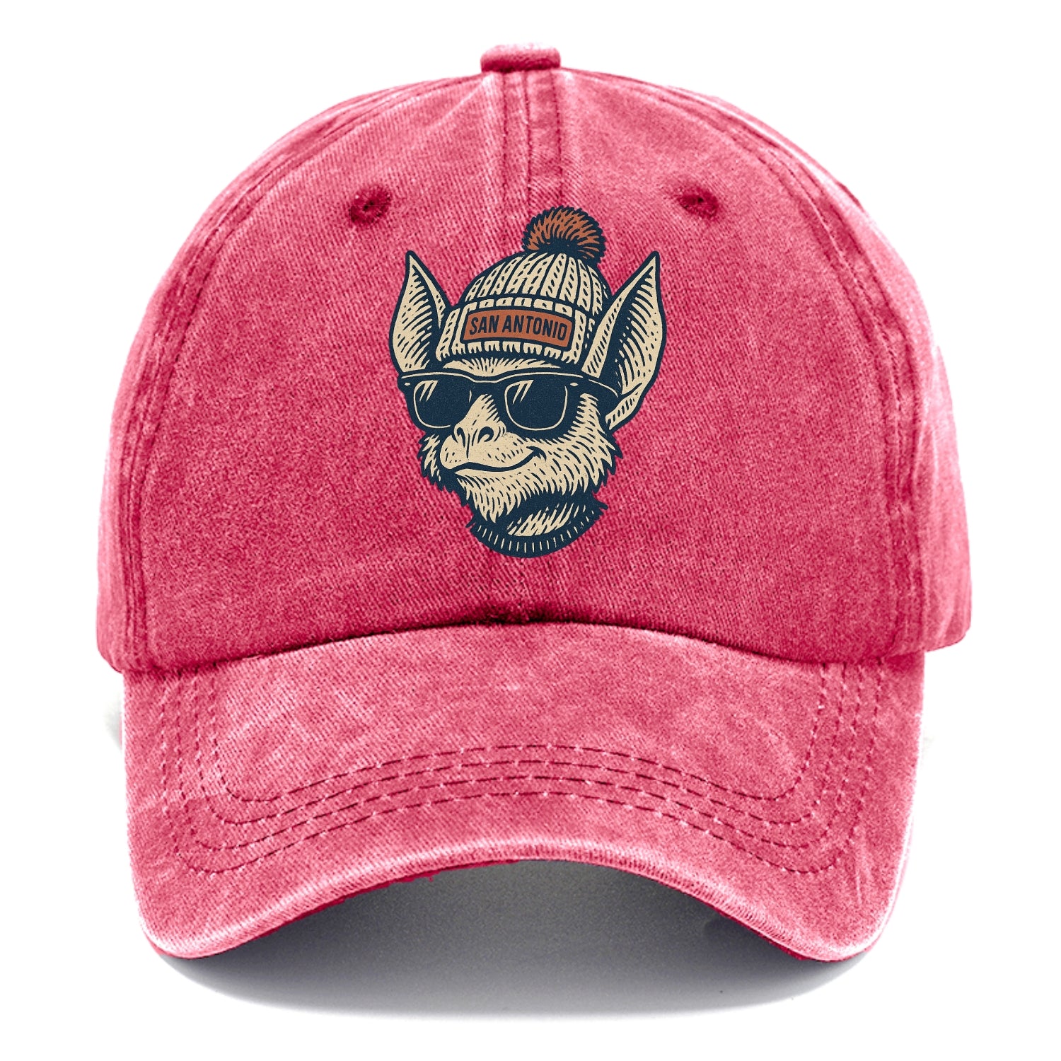 San Antonio Bat wearing San Antonio beanie with pom pom and wayfarer sunglasses - Classic Cap - Pomegranate Blush(Pink)