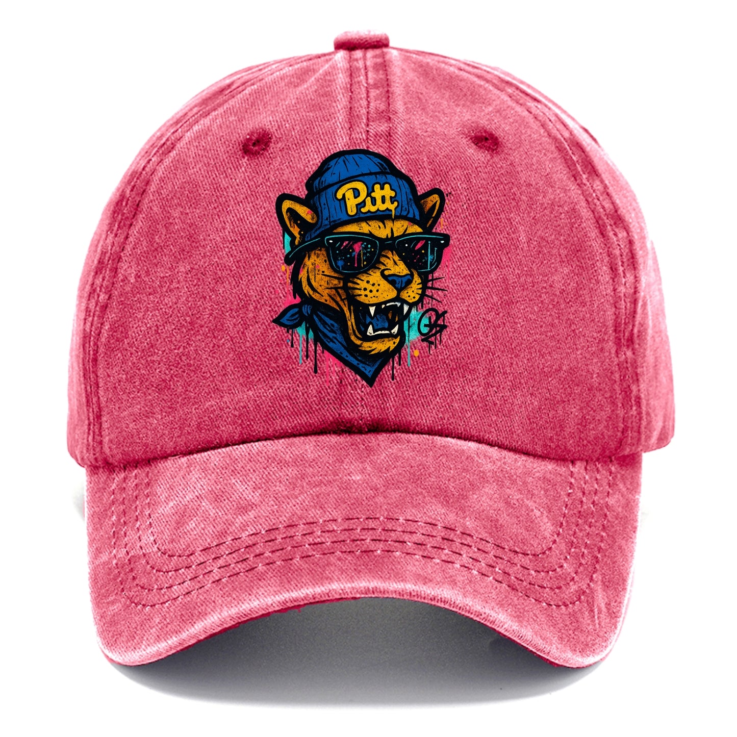 Pittsburgh Panther wearing Pitt beanie with script patch - Classic Cap - Pomegranate Blush(Pink)